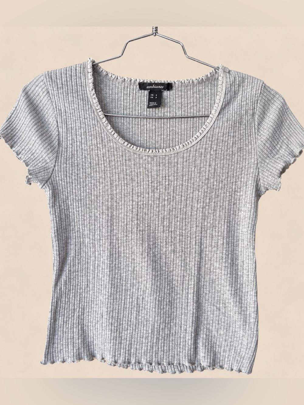 Grey Ribbed Lace Detail Baby Tee S